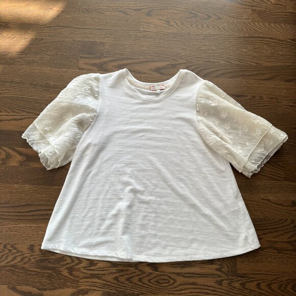 ANTHROPOLOGIE eri + ali ruffle sleeve shirt top Women's size LARGE - Picture 3 of 3